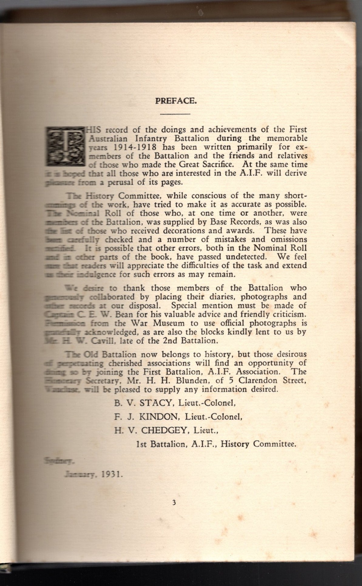 First Battalion A.I.F 1914 - 1919