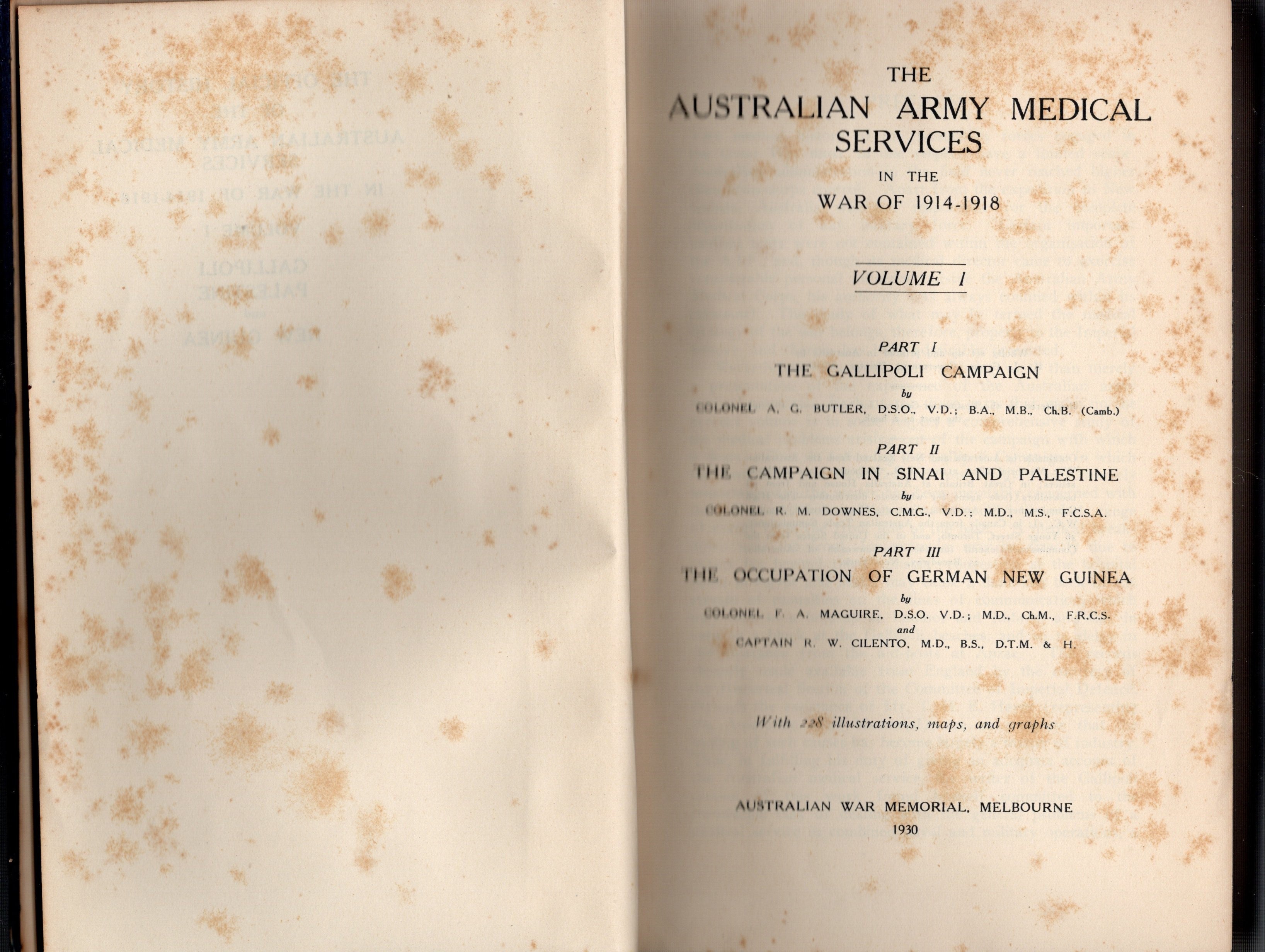 The Australian Army Medical Services in the War Of 1914-1918 Volume 1