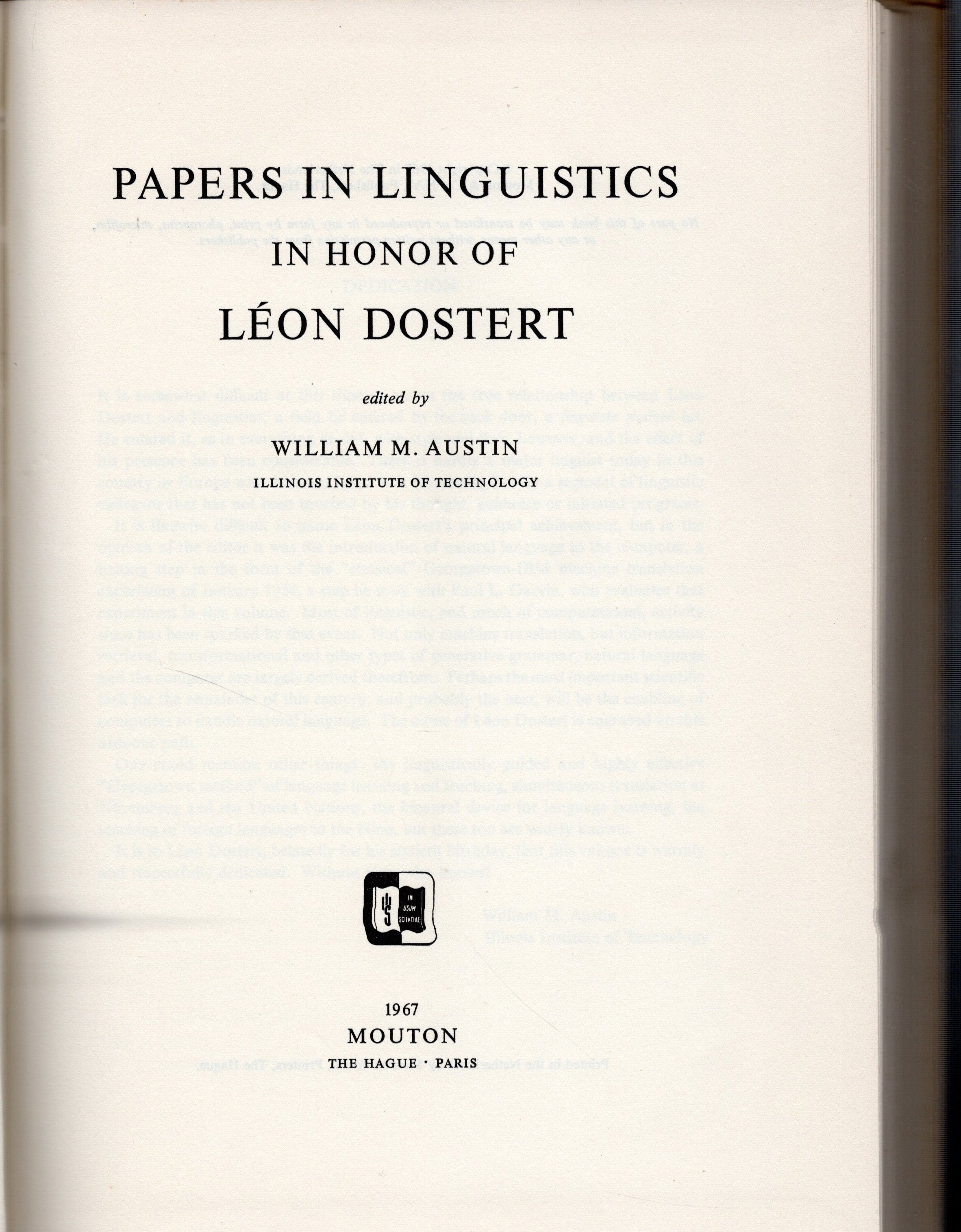 Papers Linguistics in Honour of Leon Dostert