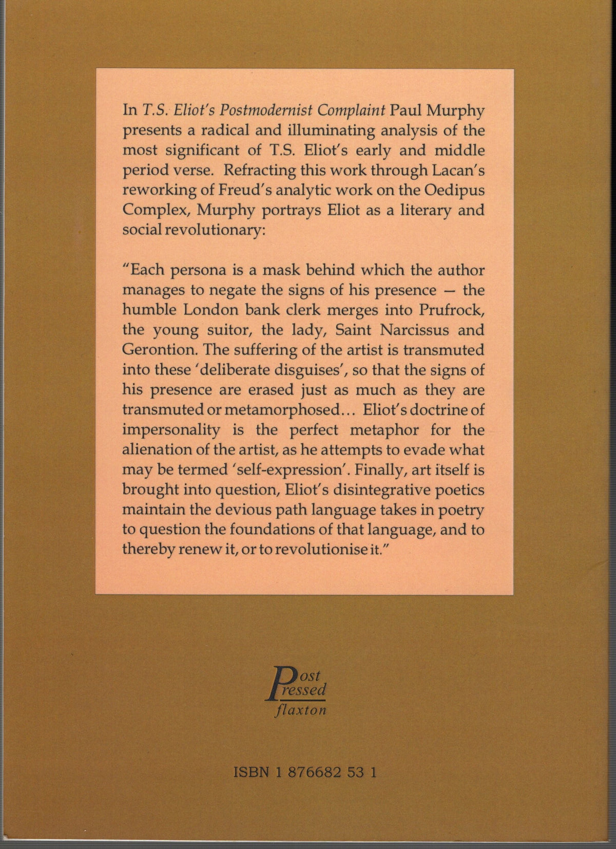 TS Eliot's Post Modernist Complaint