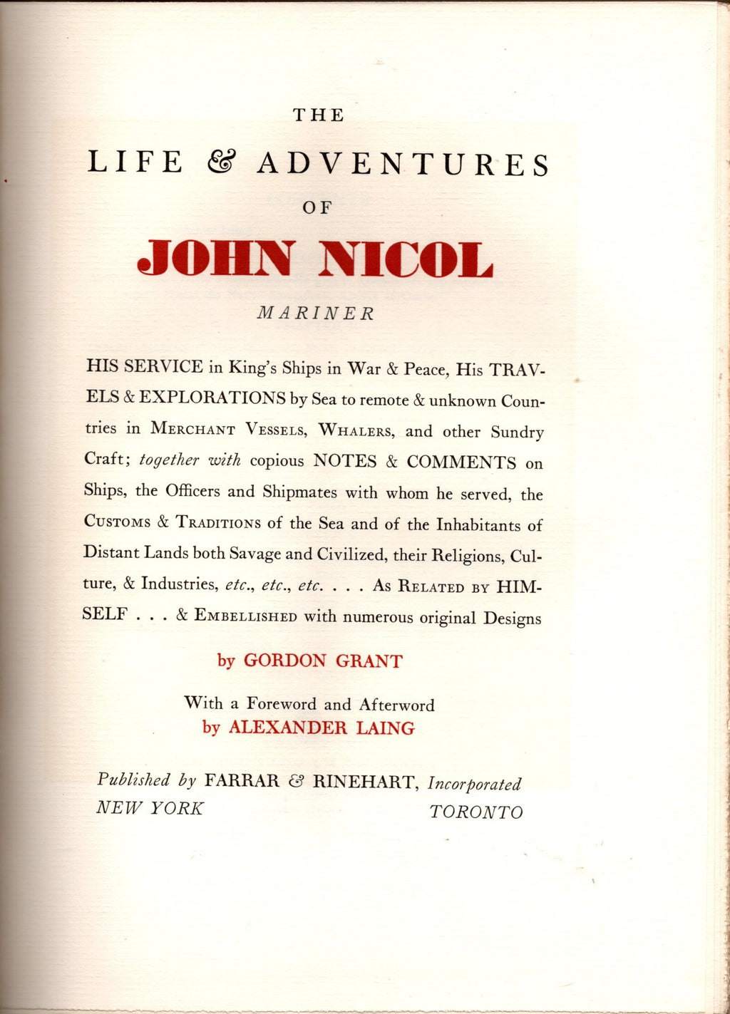 The Life & Adventures of John Nicol Mariner