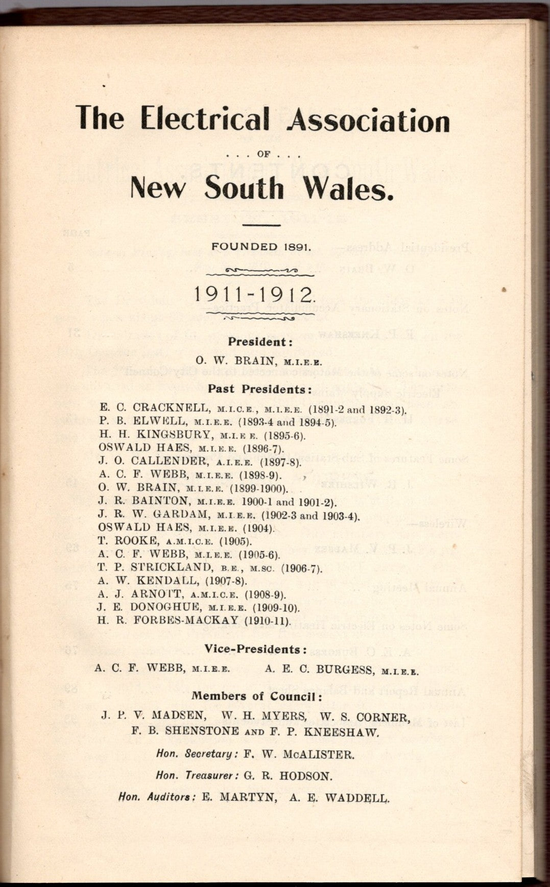 Proceedings of The Electrical Association of NSW Session 1911 - 1912