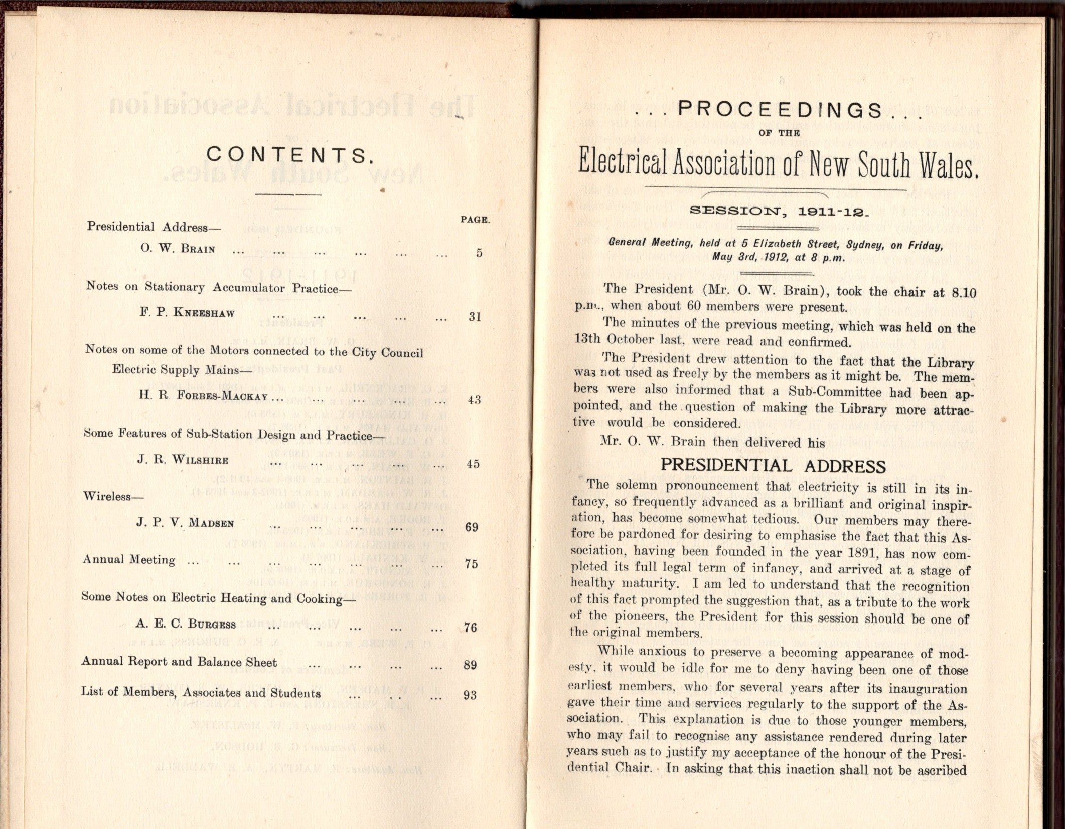 Proceedings of The Electrical Association of NSW Session 1911 - 1912
