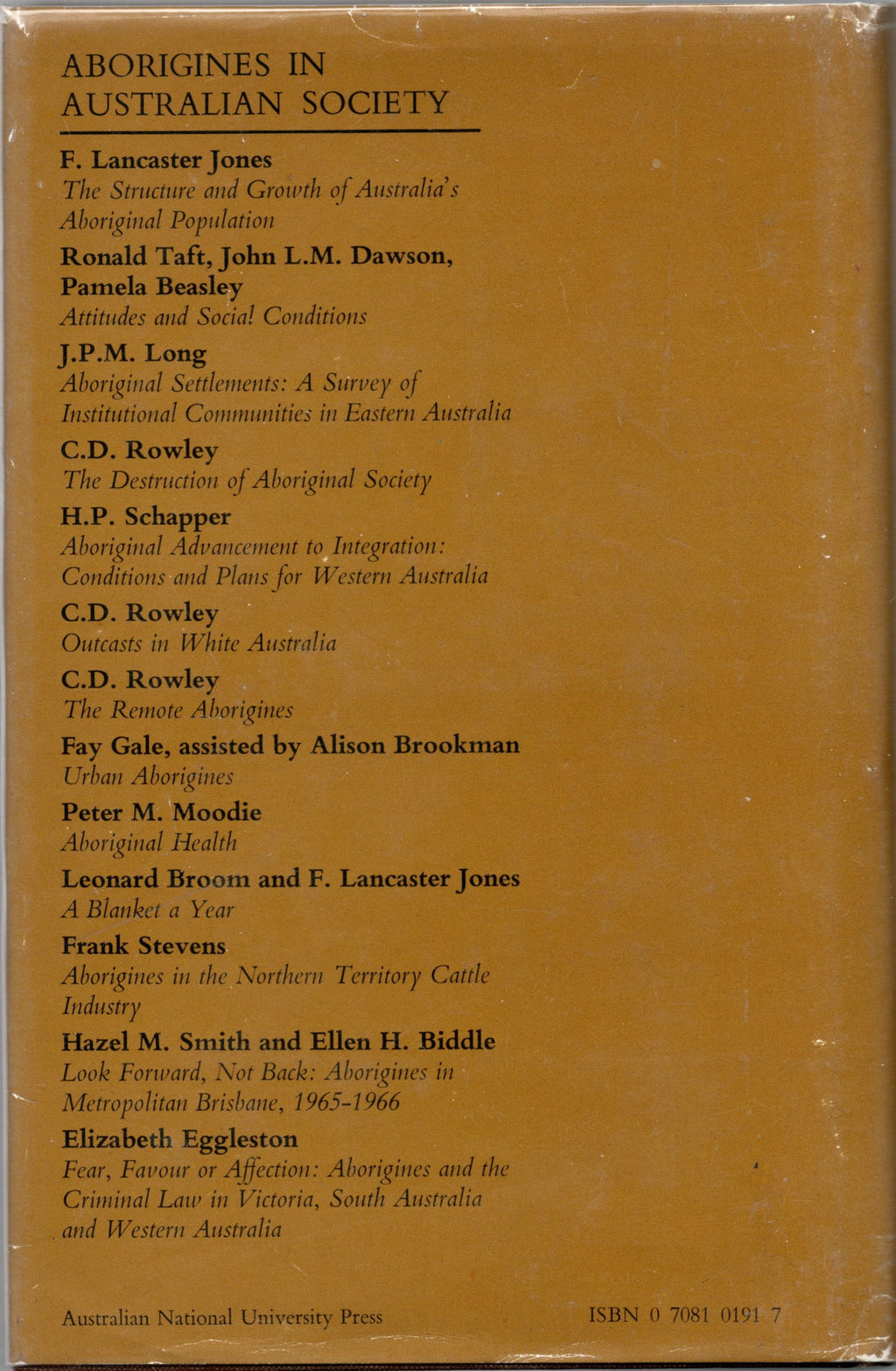 Fear, Favour Or Affection: Aborigines and the Criminal Law in Victoria, South Australia and Western Australia