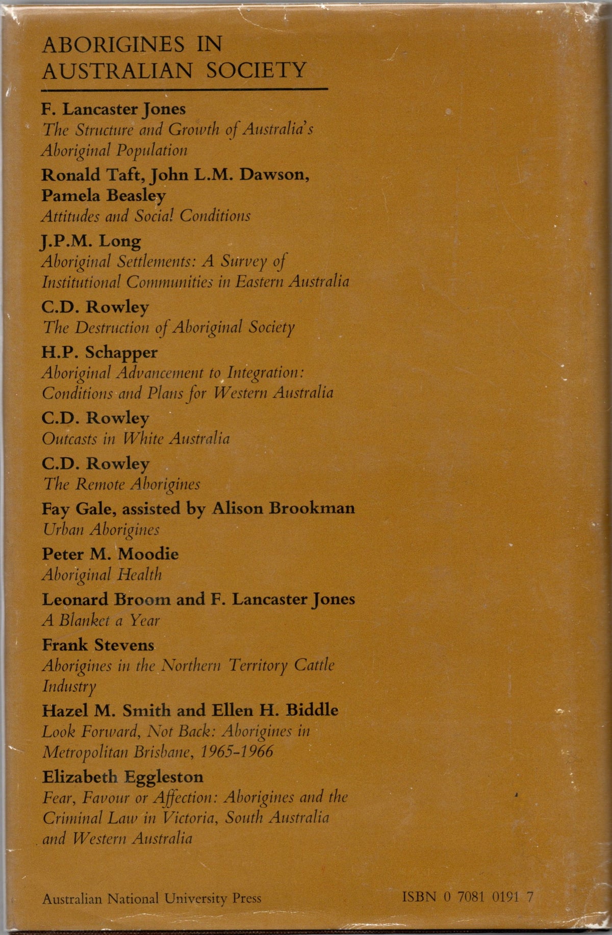 Fear, Favour Or Affection: Aborigines and the Criminal Law in Victoria, South Australia and Western Australia